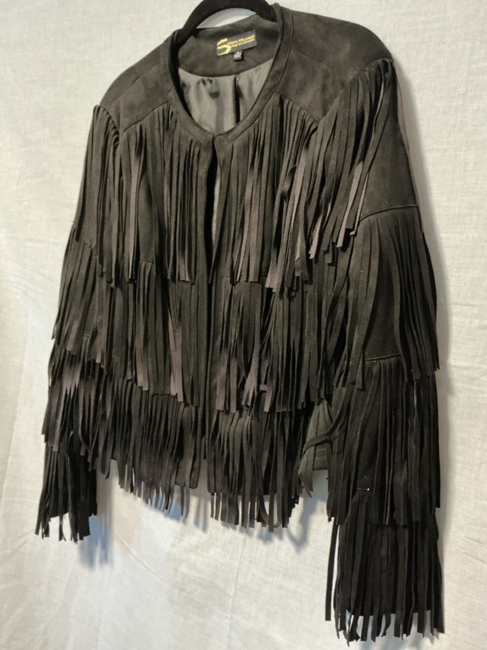 Serena Williams Fringed Faux Leather Cropped Jacket Black Women’s Size Medium - Picture 3 of 8